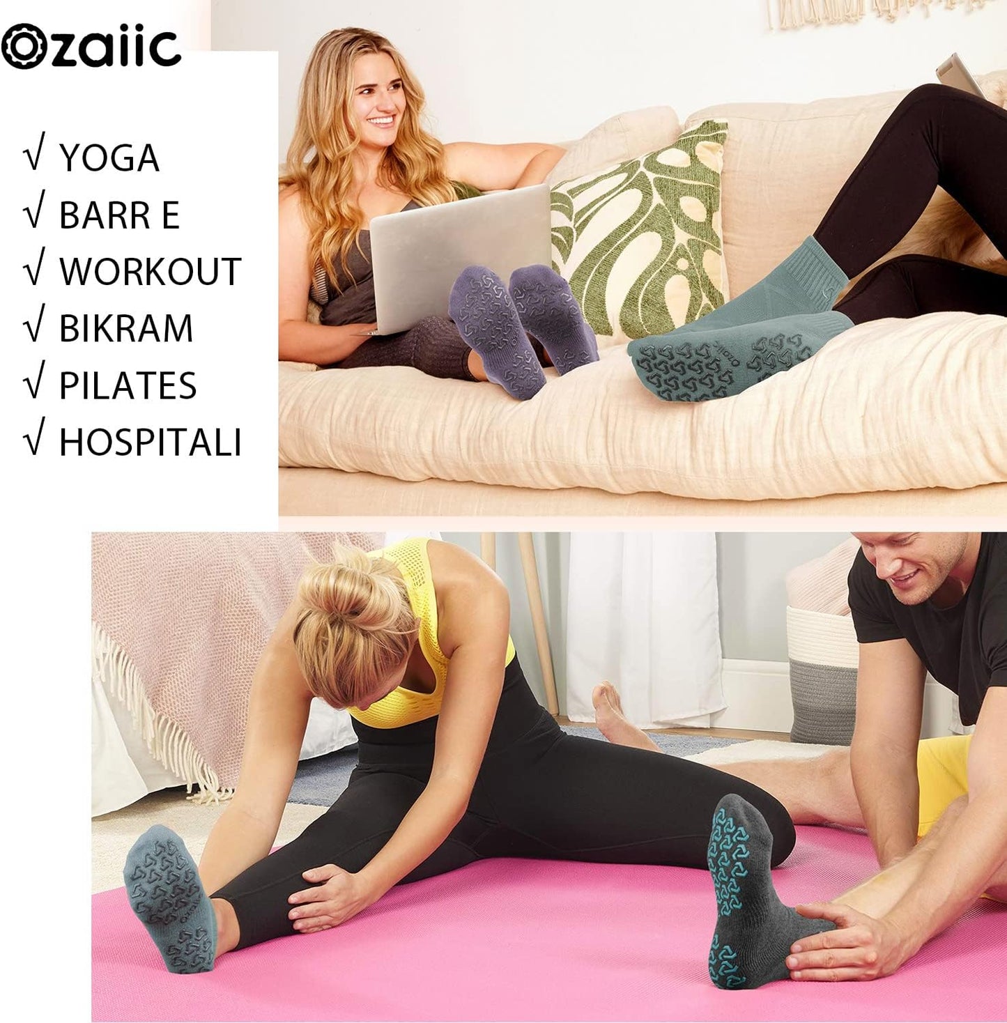Non-Slip Grip Socks for Yoga, Pilates & Home Workouts - Perfect Cushioning for Men and Women