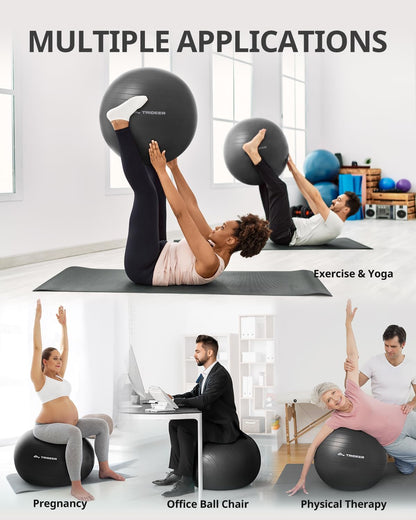 Extra Thick Yoga Ball Exercise Ball, 5 Sizes Gym Ball, Heavy Duty Ball Chair for Balance, Stability, Pregnancy, Quick Pump Included