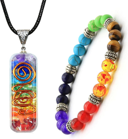 7 Chakra Necklace Bracelet Orgone Energy Protection and Spiritual Healing Pendant Necklaces Bracelets Set for Women Men