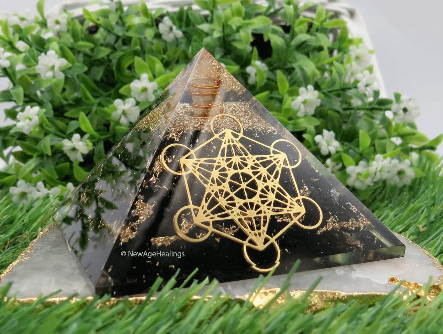 Large Orgone Pyramid of Shungite Stones | Shungite Pyramid Crystal | Metatron Cube Orgonite Pyramid | Organ Pyramids Positive Energy Healing