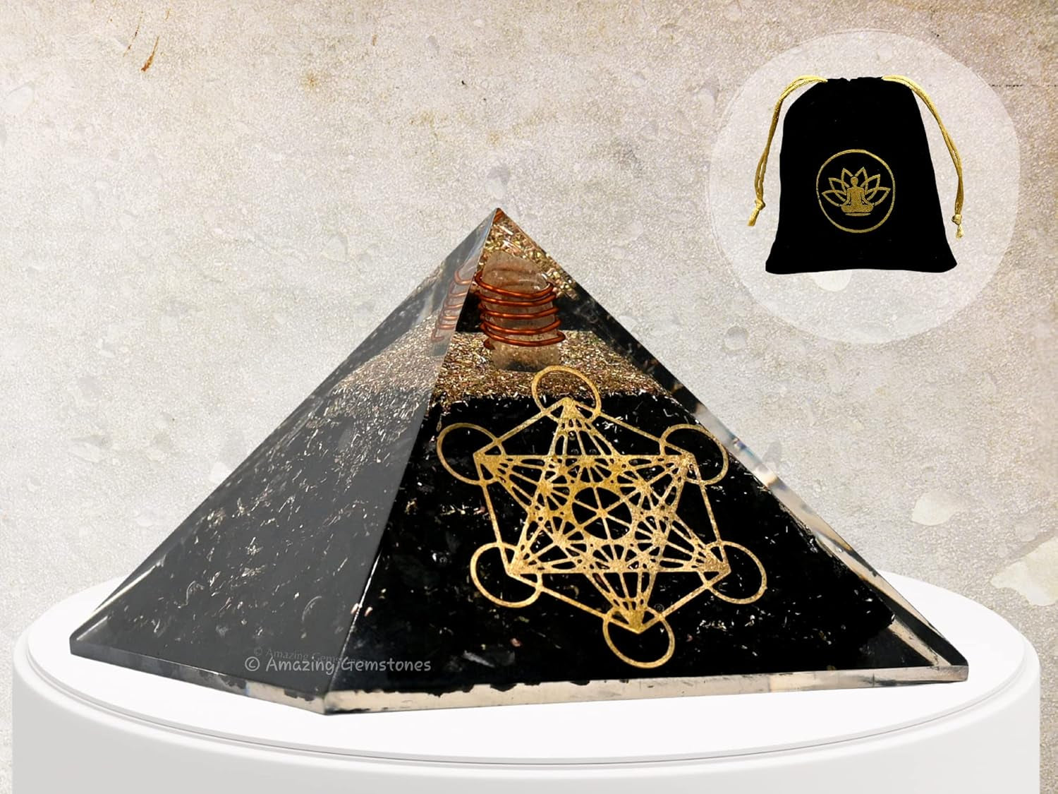 Large Orgone Pyramid of Shungite Stones | Shungite Pyramid Crystal | Metatron Cube Orgonite Pyramid | Organ Pyramids Positive Energy Healing