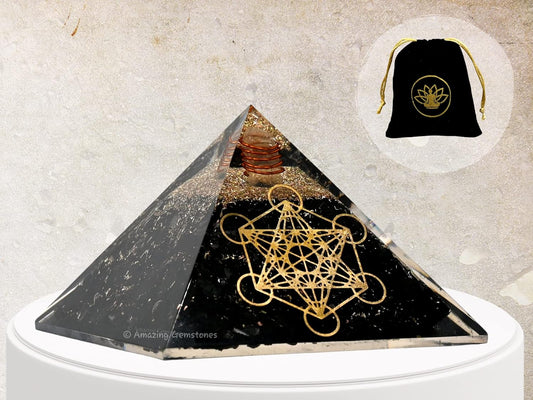 Large Orgone Pyramid of Shungite Stones | Shungite Pyramid Crystal | Metatron Cube Orgonite Pyramid | Organ Pyramids Positive Energy Healing