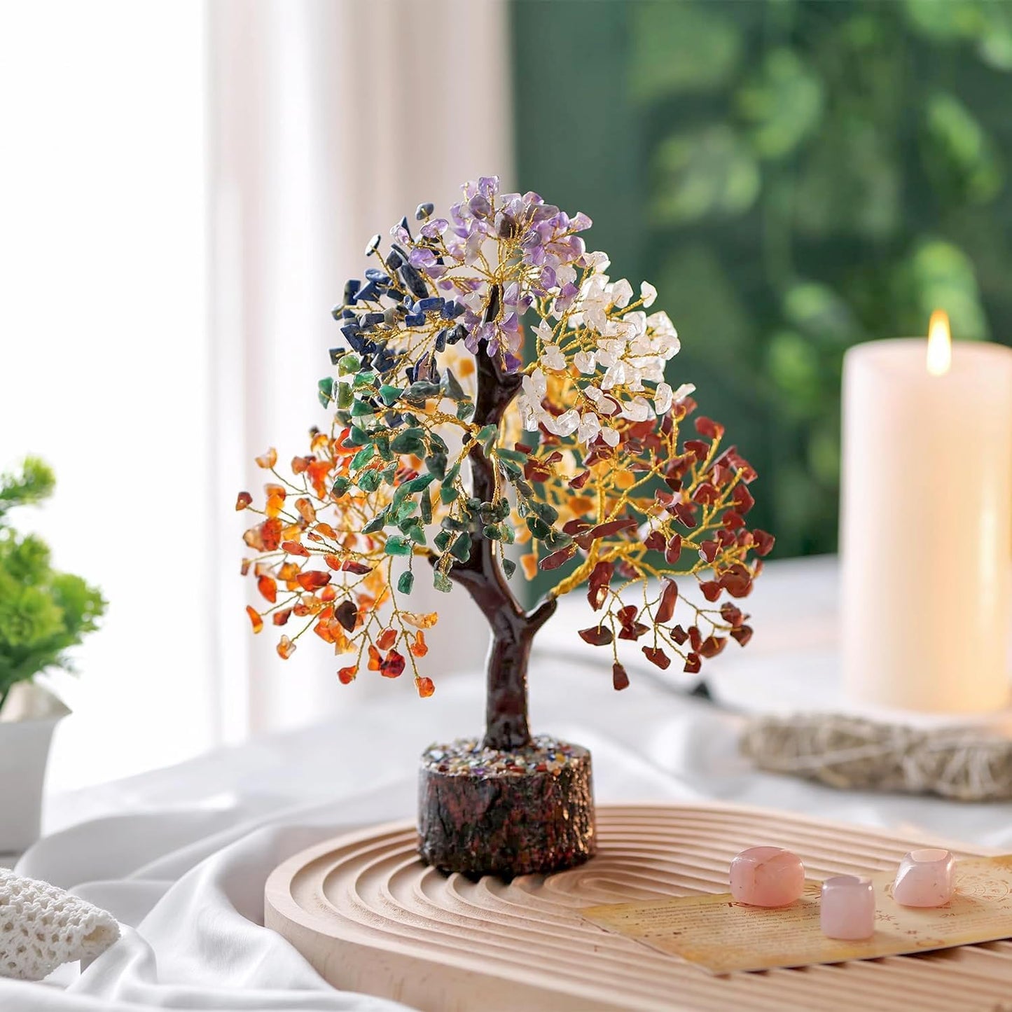 Bonsai Tree - Crystals and Healing Stones - Living Room Decor - Crystal Tree Tree of Life - Gem Tree Stones - Feng Shui and Money - Shelf Decor for Office