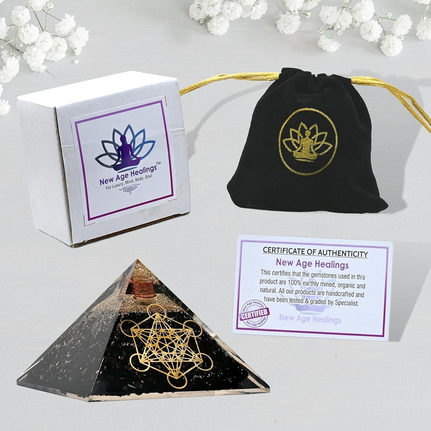 Large Orgone Pyramid of Shungite Stones | Shungite Pyramid Crystal | Metatron Cube Orgonite Pyramid | Organ Pyramids Positive Energy Healing