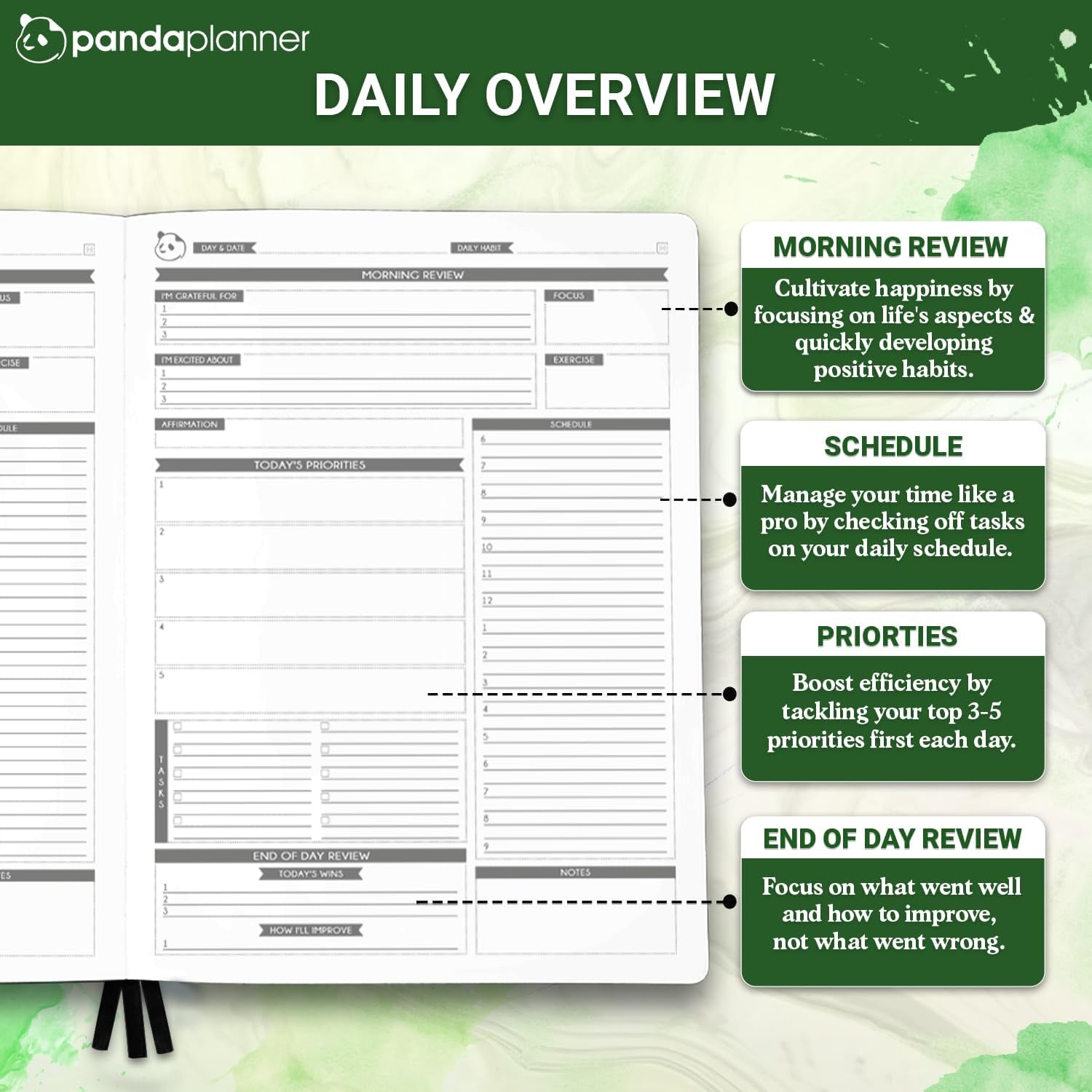 Pro 2025-2026 – Undated Productivity Planner with Daily, Weekly & Monthly Layouts – Large 8.5X11 Goal Tracker, Habit Planner, Time Management & Focus Organizer – Dark Green