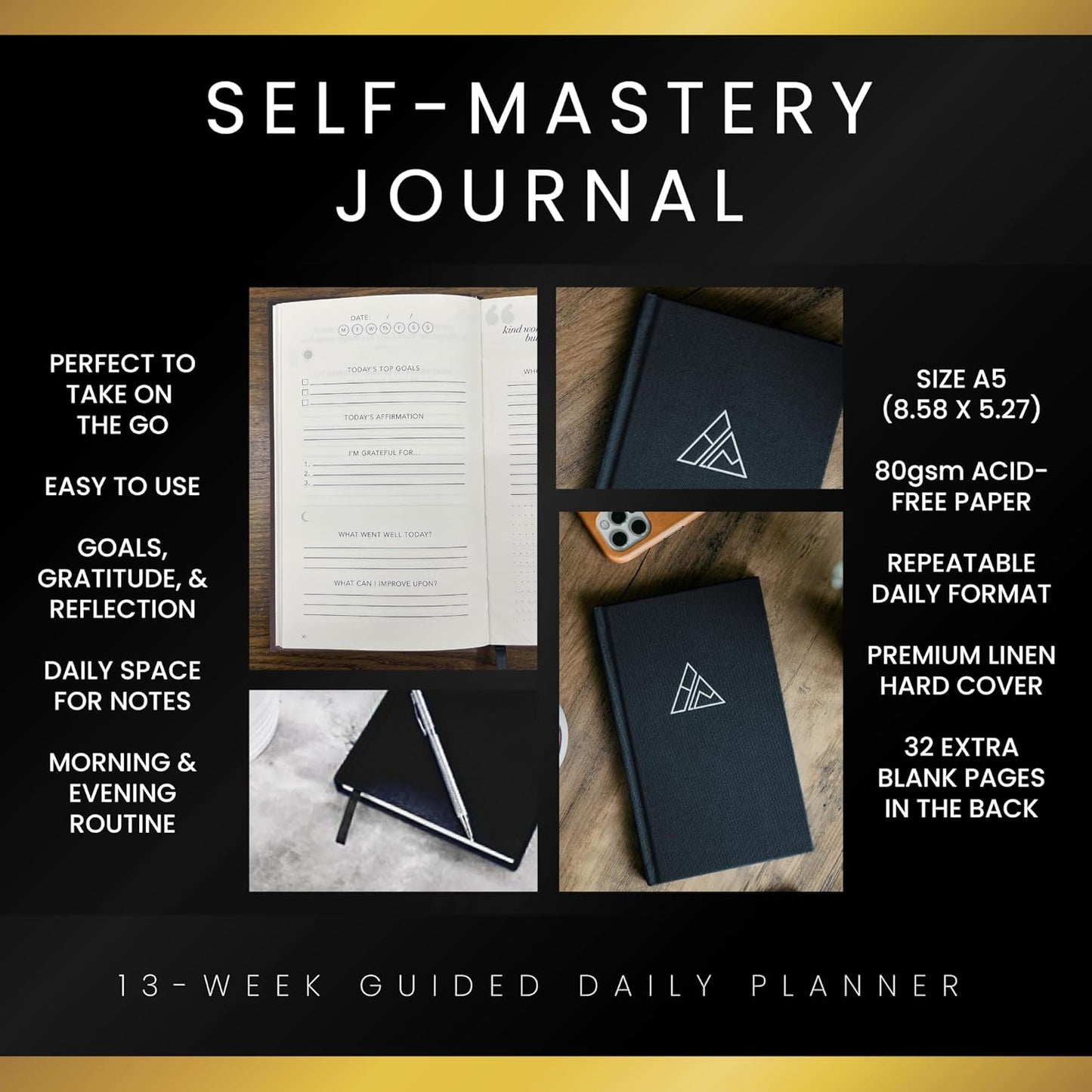 Self-Mastery Journal for Men - Gratitude Journals – 5 Minute Journal - Reflection Manifestation Journals for Mindfulness – Self Care Journal – Goal/Guided Gratitude Journal for Women & Men