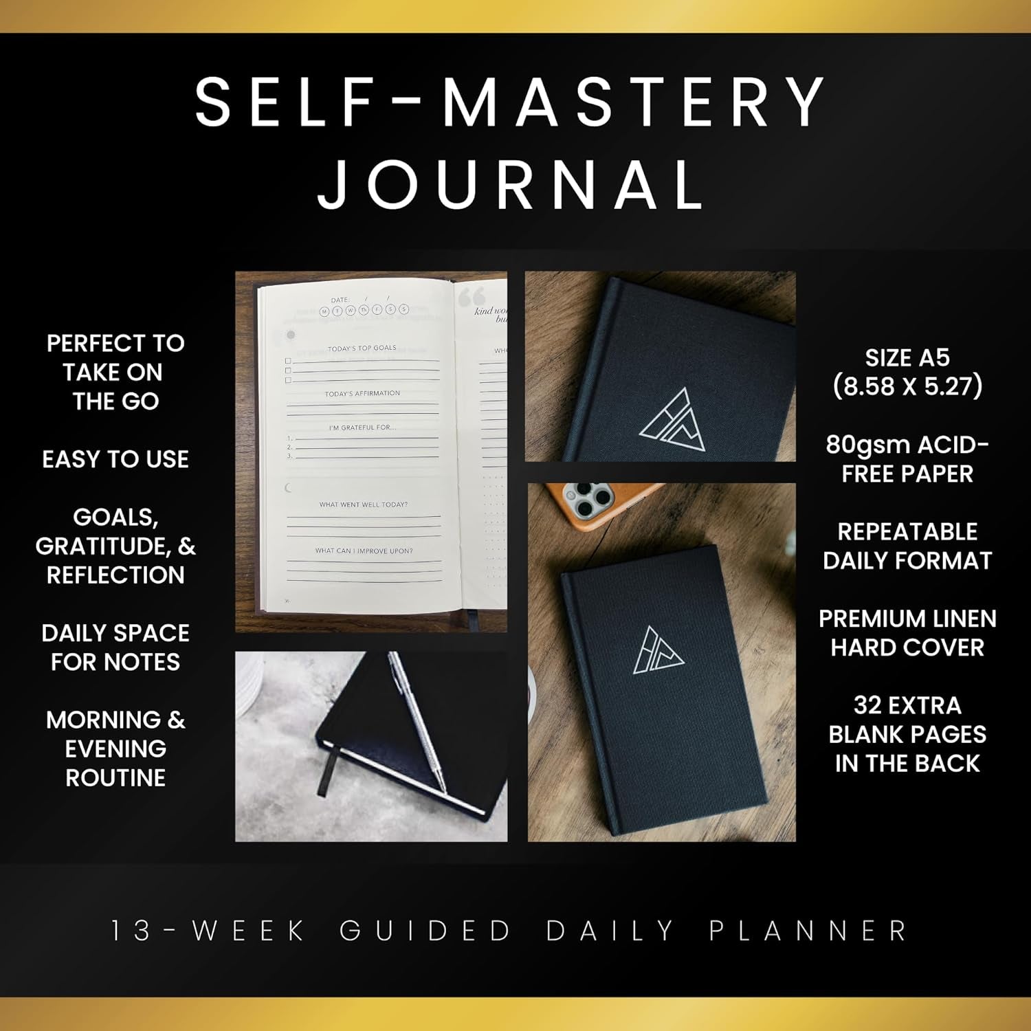 Self-Mastery Journal for Men - Gratitude Journals – 5 Minute Journal - Reflection Manifestation Journals for Mindfulness – Self Care Journal – Goal/Guided Gratitude Journal for Women & Men