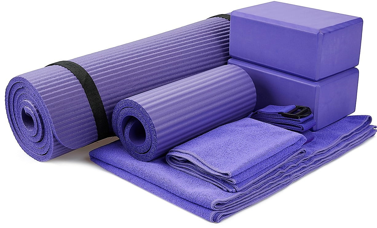 7-Piece Set - Include 1/2" Thick Yoga Mat with Carrying Strap, 2 Yoga Blocks, Yoga Mat Towel, Yoga Hand Towel, Yoga Strap and Yoga Knee Pad