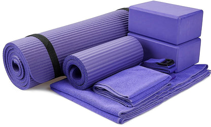 7-Piece Set - Include 1/2" Thick Yoga Mat with Carrying Strap, 2 Yoga Blocks, Yoga Mat Towel, Yoga Hand Towel, Yoga Strap and Yoga Knee Pad