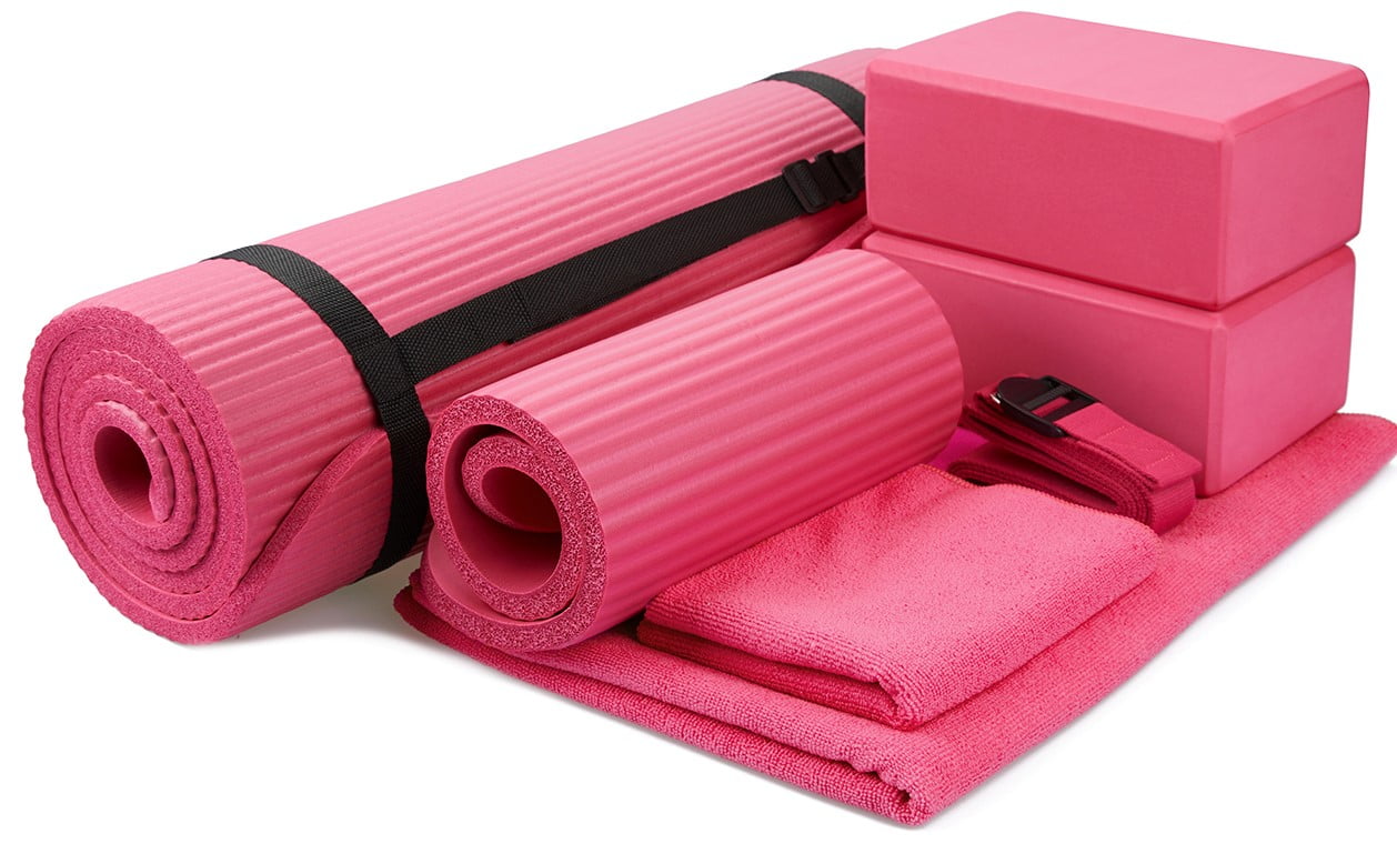 7-Piece Set - Include 1/2" Thick Yoga Mat with Carrying Strap, 2 Yoga Blocks, Yoga Mat Towel, Yoga Hand Towel, Yoga Strap and Yoga Knee Pad