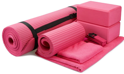 7-Piece Set - Include 1/2" Thick Yoga Mat with Carrying Strap, 2 Yoga Blocks, Yoga Mat Towel, Yoga Hand Towel, Yoga Strap and Yoga Knee Pad