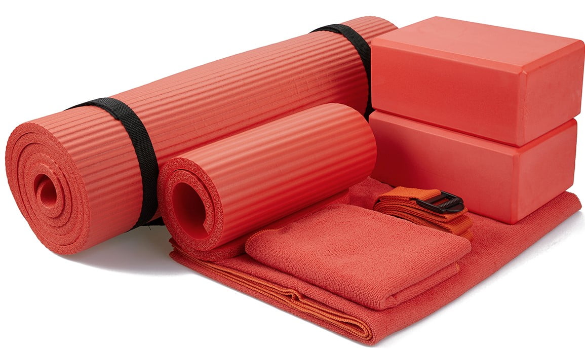 7-Piece Set - Include 1/2" Thick Yoga Mat with Carrying Strap, 2 Yoga Blocks, Yoga Mat Towel, Yoga Hand Towel, Yoga Strap and Yoga Knee Pad