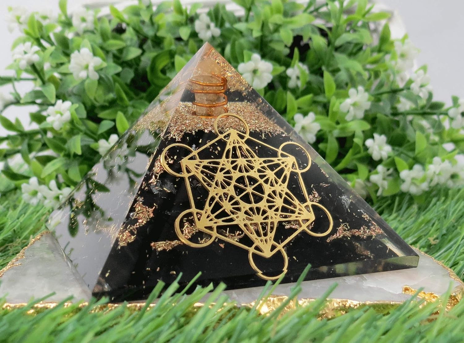 Large Orgone Pyramid of Shungite Stones | Shungite Pyramid Crystal | Metatron Cube Orgonite Pyramid | Organ Pyramids Positive Energy Healing