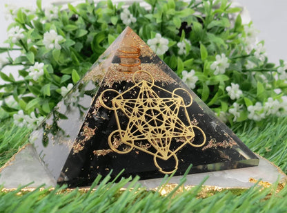 Large Orgone Pyramid of Shungite Stones | Shungite Pyramid Crystal | Metatron Cube Orgonite Pyramid | Organ Pyramids Positive Energy Healing