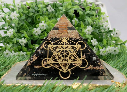 Large Orgone Pyramid of Shungite Stones | Shungite Pyramid Crystal | Metatron Cube Orgonite Pyramid | Organ Pyramids Positive Energy Healing