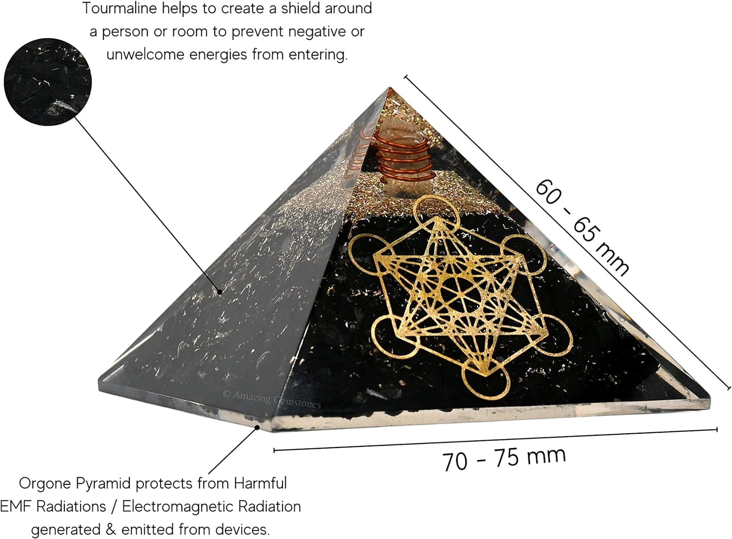 Large Orgone Pyramid of Shungite Stones | Shungite Pyramid Crystal | Metatron Cube Orgonite Pyramid | Organ Pyramids Positive Energy Healing