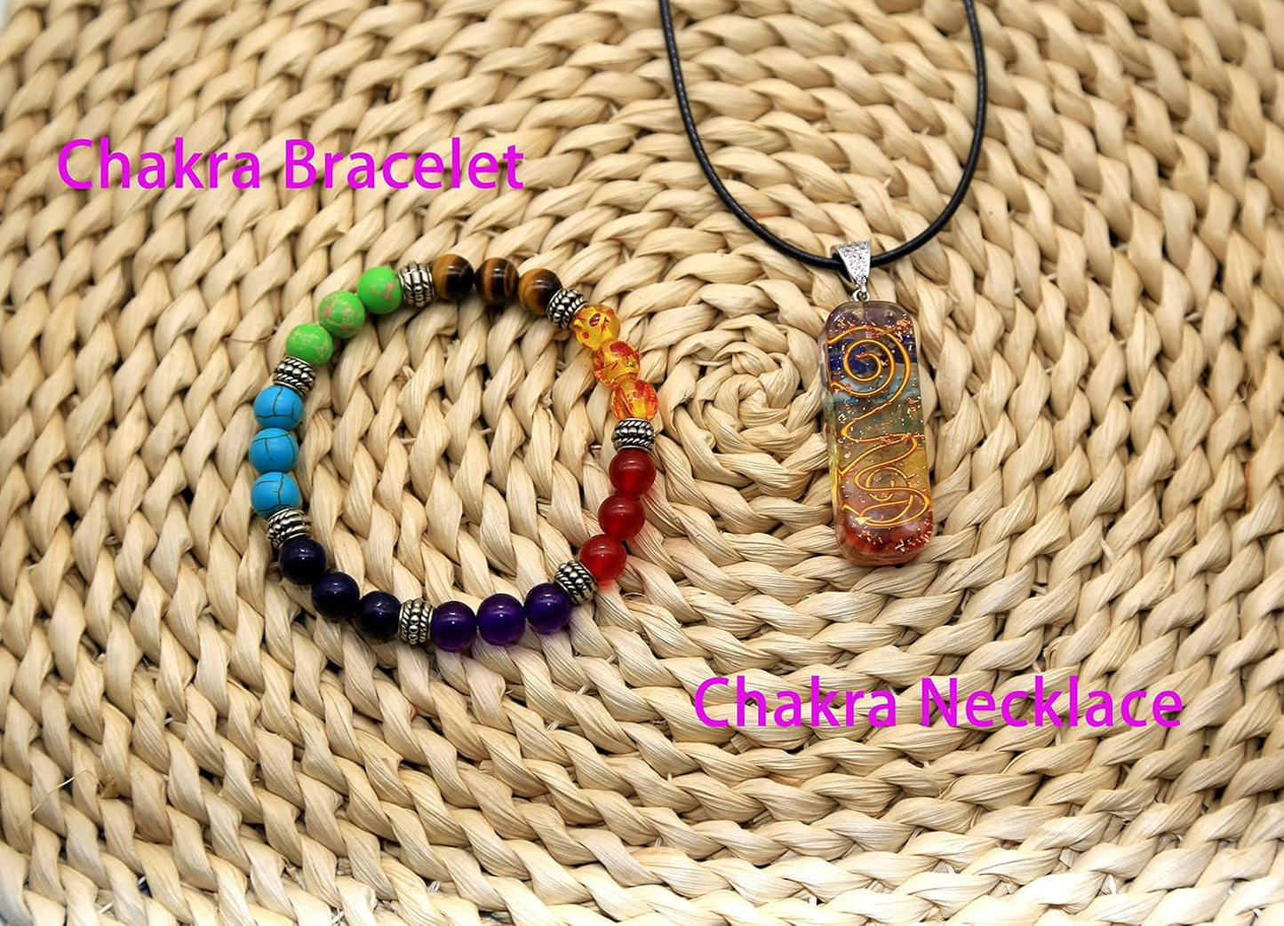 7 Chakra Necklace Bracelet Orgone Energy Protection and Spiritual Healing Pendant Necklaces Bracelets Set for Women Men