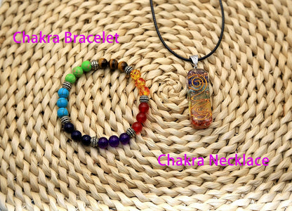 7 Chakra Necklace Bracelet Orgone Energy Protection and Spiritual Healing Pendant Necklaces Bracelets Set for Women Men