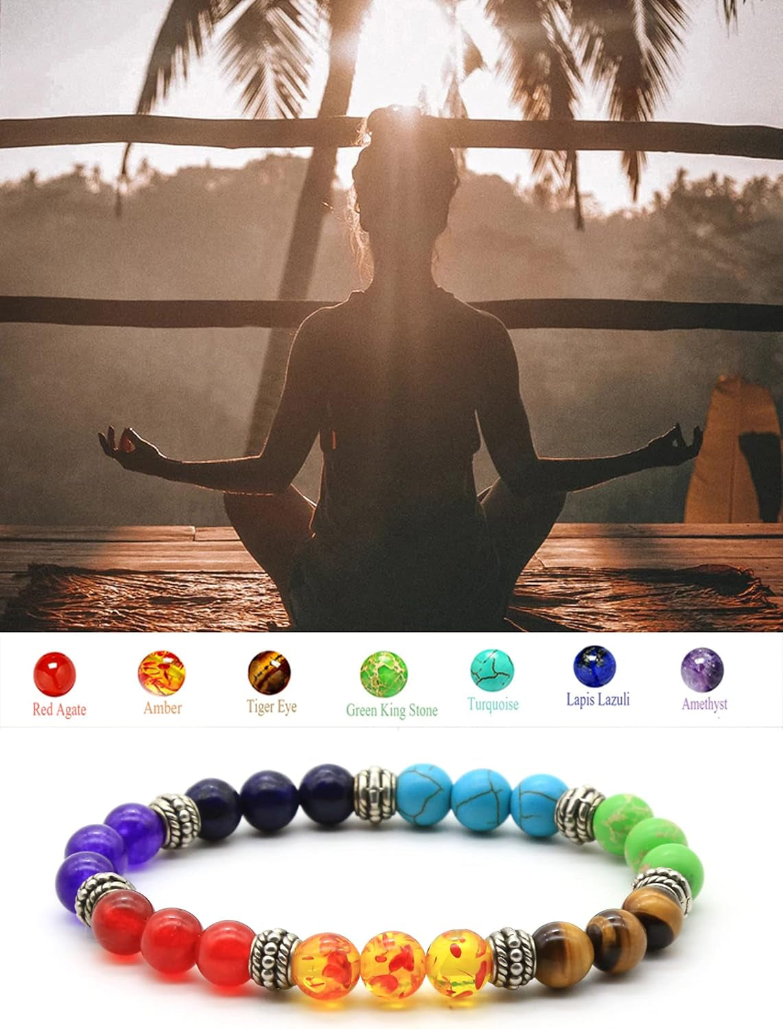 7 Chakra Necklace Bracelet Orgone Energy Protection and Spiritual Healing Pendant Necklaces Bracelets Set for Women Men