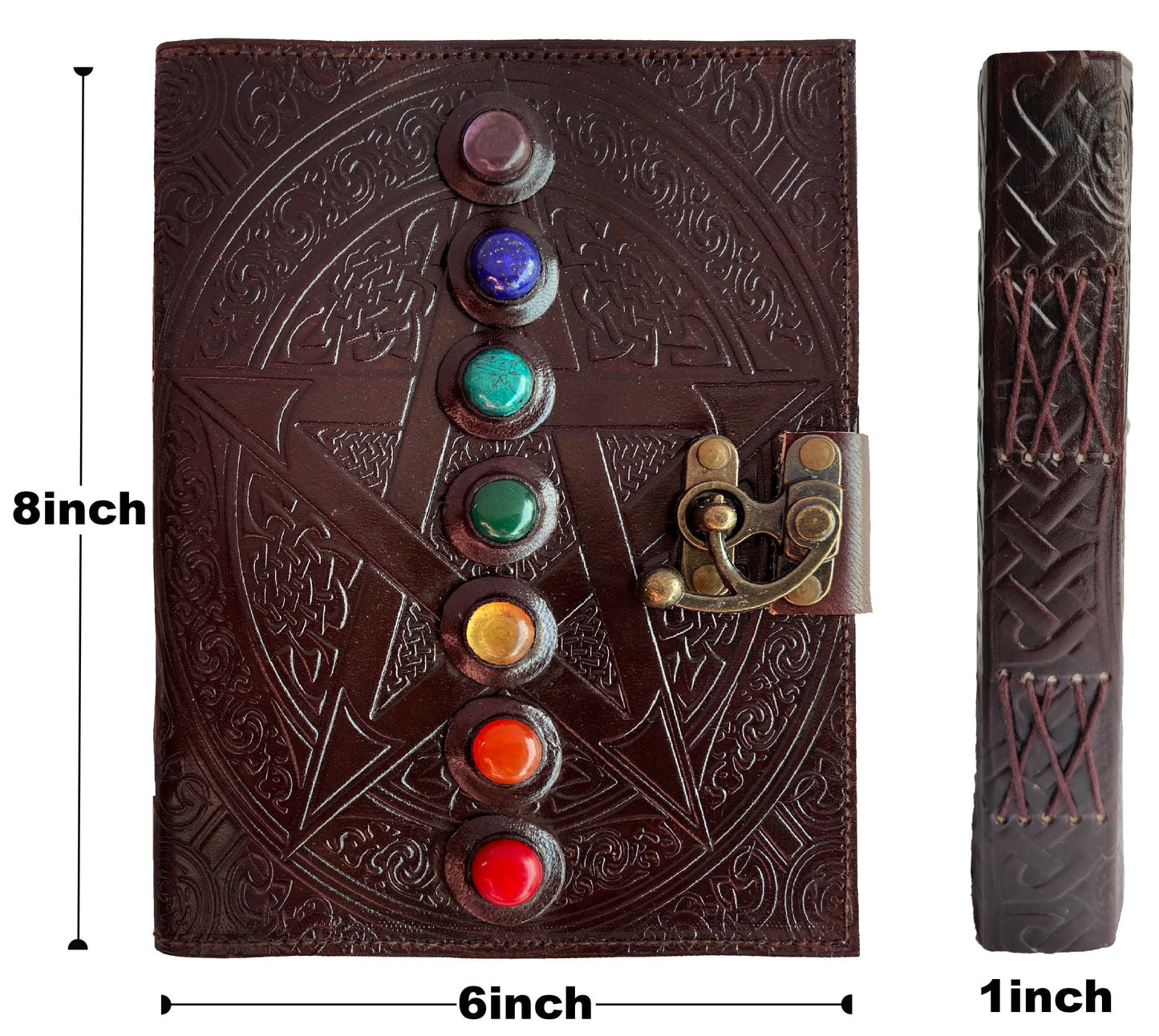 Leather Journal Writing Notebook 7 Chakra Stone Diary for Men & Women, Handmade Antique Deckle Edge Paper - Book of Shadow Travel Diary Gift for Him Her by , Brown