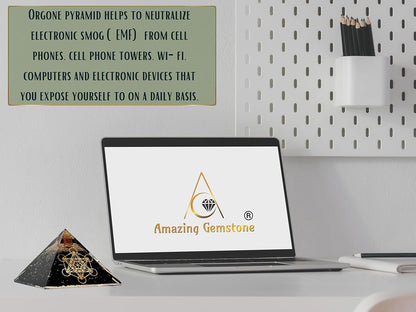 Large Orgone Pyramid of Shungite Stones | Shungite Pyramid Crystal | Metatron Cube Orgonite Pyramid | Organ Pyramids Positive Energy Healing