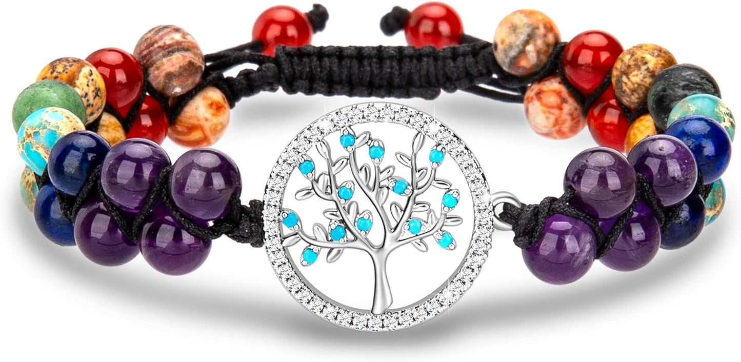 Chakra Bead Bracelets for Women - 8Mm 7 Chakra Bracelet with Real Stones Meditation Yoga Gemstone Jewelry