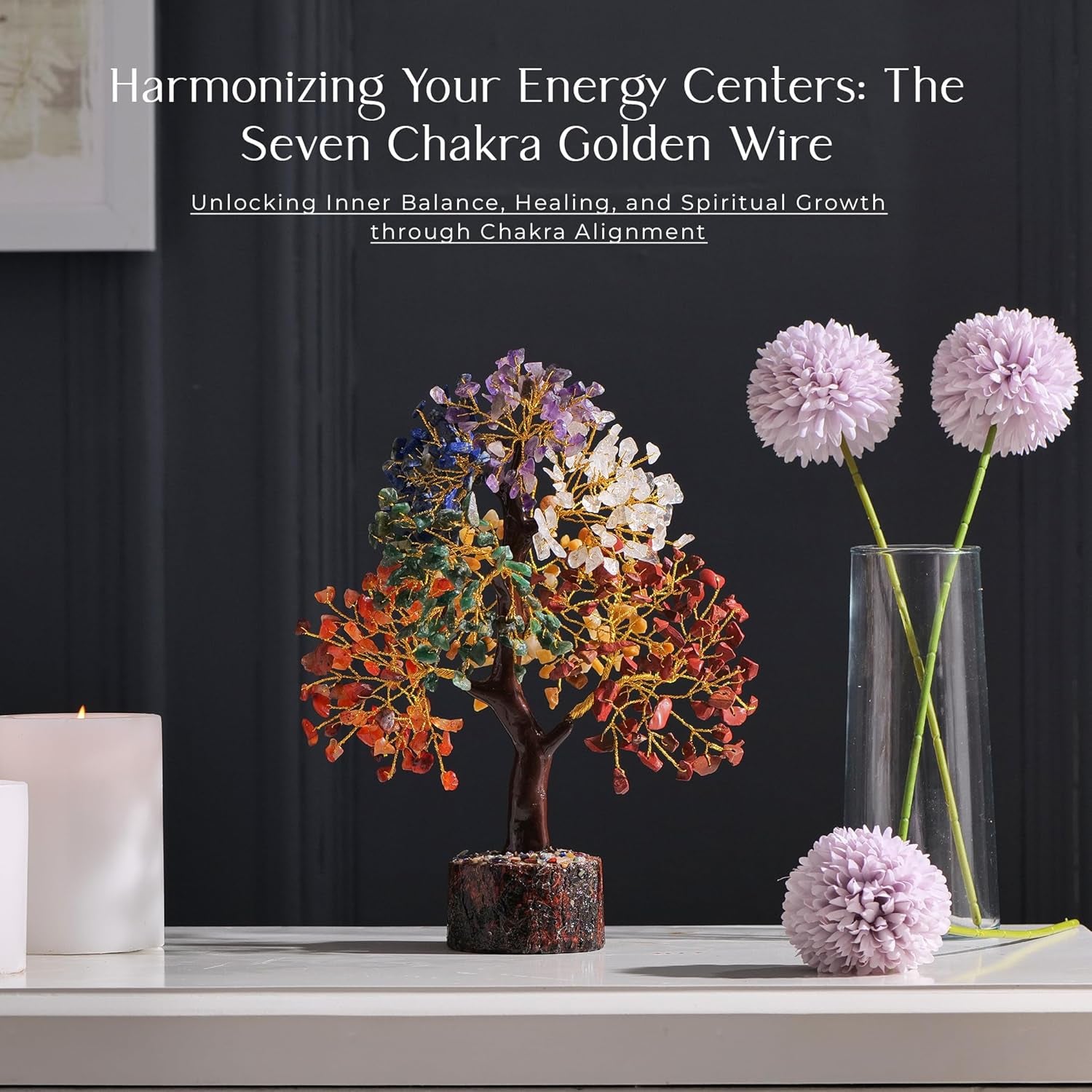 Bonsai Tree - Crystals and Healing Stones - Living Room Decor - Crystal Tree Tree of Life - Gem Tree Stones - Feng Shui and Money - Shelf Decor for Office