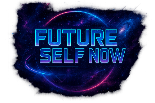 "Future Self Now" Store logo with a cosmic, futuristic, bold look